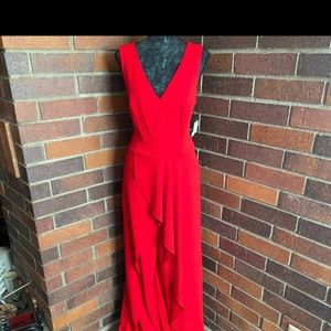 Marina Ruffled Sleeveless Jumpsuit in Red